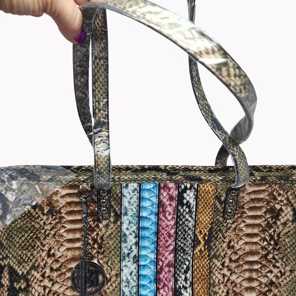Badgley Mischka Studio Vegan Leather Tote Snake Print Mixed Colors MSRP $129 - Picture 2 of 9